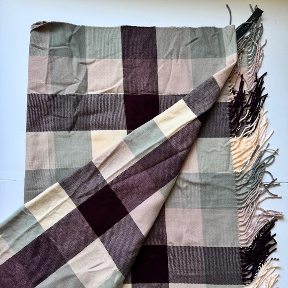 NWT Love and Lore Scarf Plaid Check Fringe Trim Purple Pink Super Soft OS - Picture 7 of 9